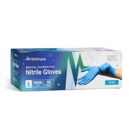 Fifthpulse Disposable Gloves, Nitrile, Powder-Free, Latex Free, L, 1000 PK, Blue FMN100627